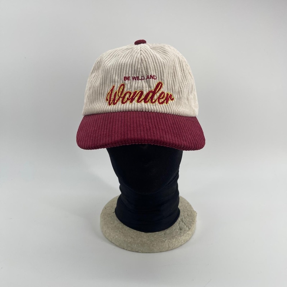 Be Wild and Wonder Corduroy Baseball Cap Cream Burgundy Two Tone Adjustable Hat